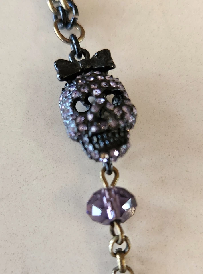 Collar Largo Betsey Johnson Vintage Púrpura Joya Araña Calavera Arcos Foto 3 de 4