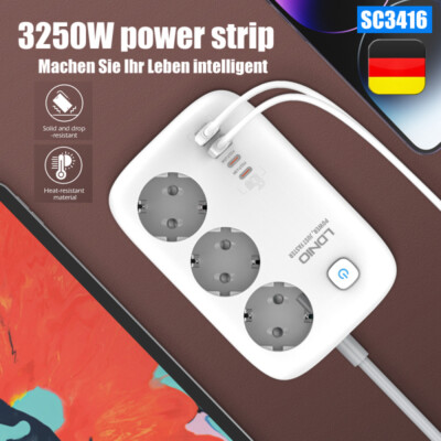 3fach Steckdosenleiste Steckerleiste 2USB+2USB-C Stromleiste Master On/Off DE EU