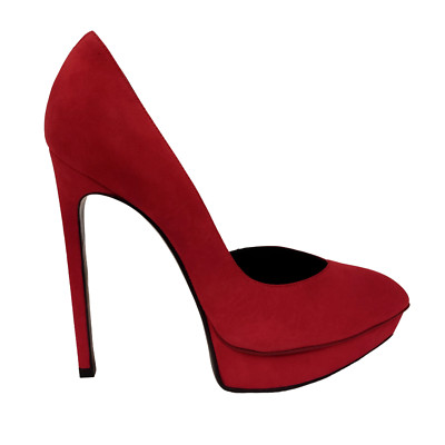 Women's YSL Saint Laurent Red Suede Janis D'Orsay Pumps Heels 416523 39.5