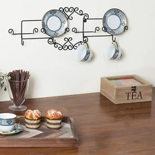 Plate Wall Display Rack for Coffee Cup & Saucer, Holder for 4 Plates & Mugs Sets