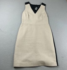 Ann Taylor Dress Women 8P Beige Black Linen V Neck Sleeveless Back Zip Prom NWT