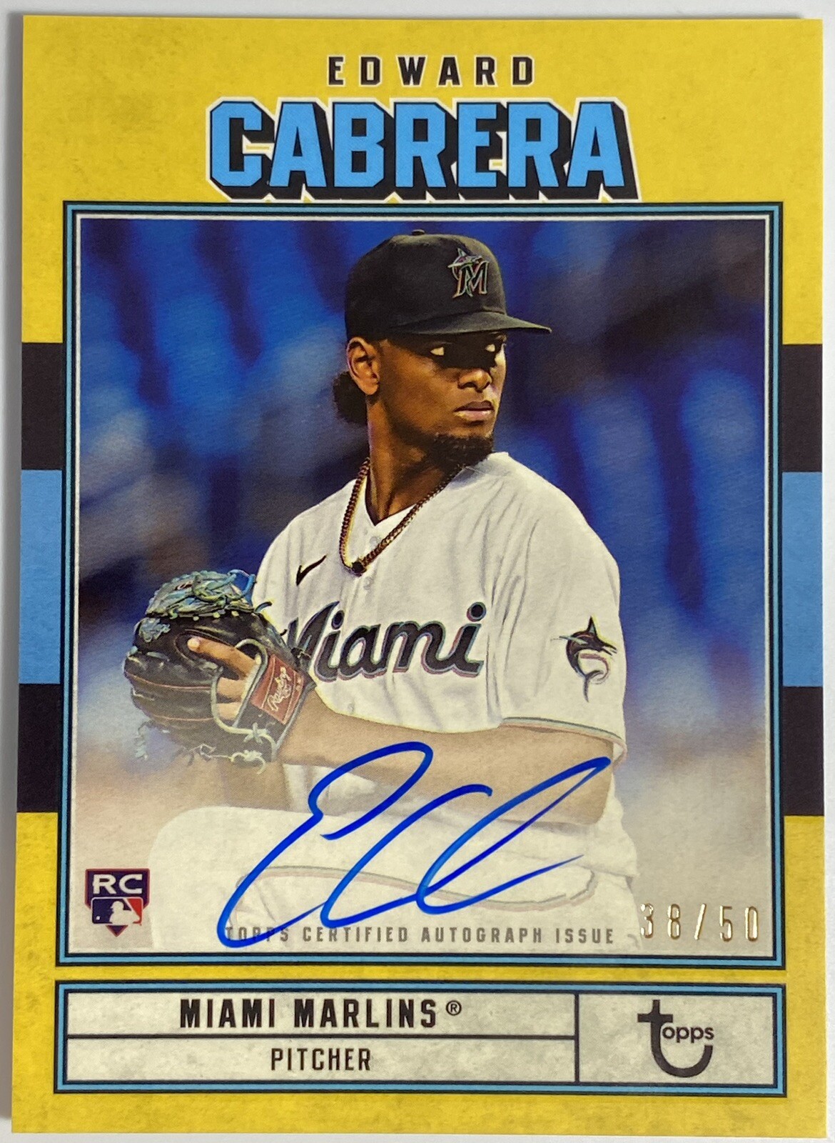 2022 Topps Brooklyn Collection Edward Cabrera Gold Rookie Auto RC #/50 Marlins