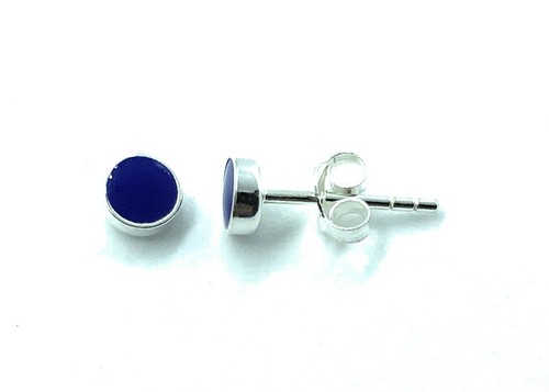 Small Button Ball Stud Earrings Sterling Silver Round Blue Red Black Green 3 mm - Picture 3 of 5