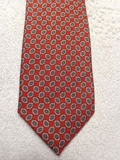 JOS A BANK MENS TIE RED WITH TAN BLUE 3.75 X 60