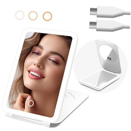 Portable 7X Magnification Rechargeable Makeup Mirror with LED Light