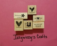 Stampin Up YOU MOI love hearts flower wood rubber stamps Set 6