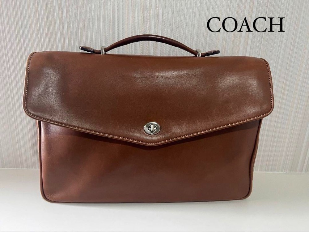 COACH Leather 2-Way Briefcase Shoulder Bag, Brown, 16x10x3.5in, Strap Included