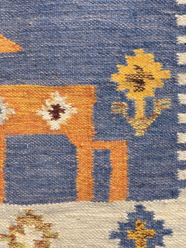 Mid Century Vintage Folk Art Swedish Textile Wall Hanging Rug Decor - Picture 5 of 10