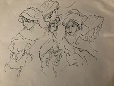 Very Beautiful Drawing Portrait Young Woman Child Ink 1980 To Identify Art Head