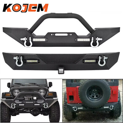 Front/Rear Bumper W/D-Rings&Led Lights Winch Plate For 87-06 Jeep Wrangler TJ YJ