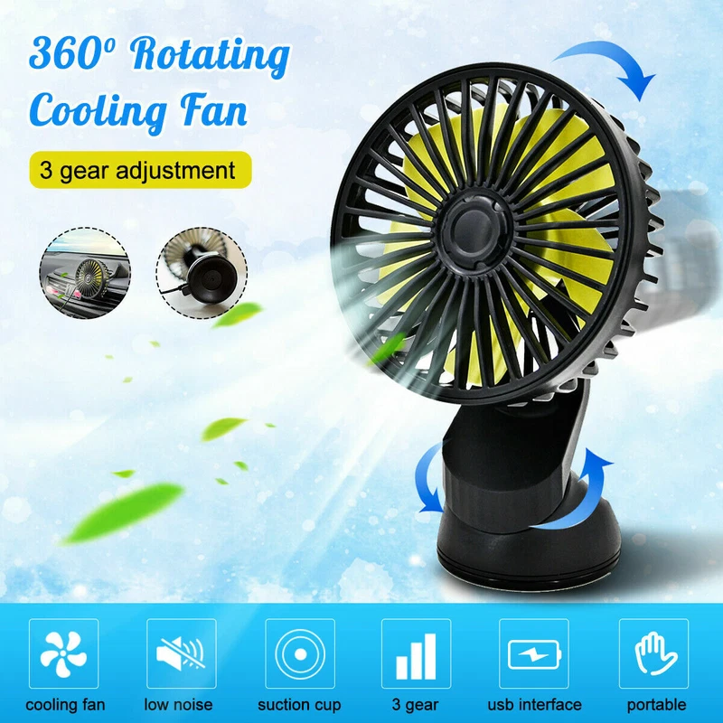 12V USB Car Fan 360 Rotatable Cooling Fan