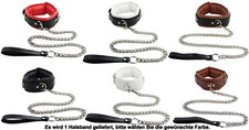 Halsband mit Leine gepolstert und abschließbar rot schwarz weiß BDSM Bondage