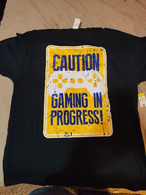 Caution Gaming In Progress Mens Black Short Sleeve T Shirt  XL** NEW**