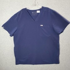 Figs Men Scrub Top XL Blue Chisec Three Pocket Short Sleeve V Neck READ