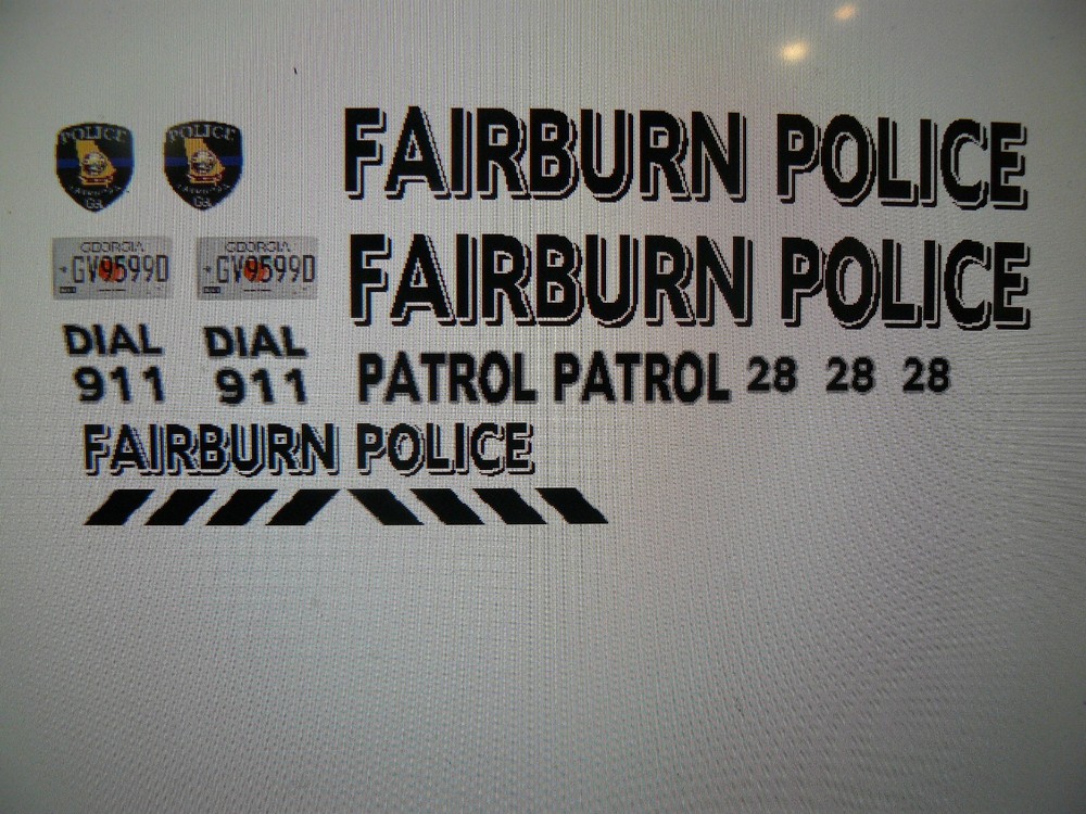 Fairburn Georgia Police Patrol Vehicle Decals 1:24