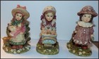 Estate Lot of 3 Small Girl Figurines Holding Baby, Feeding, Carriage, Wagon
