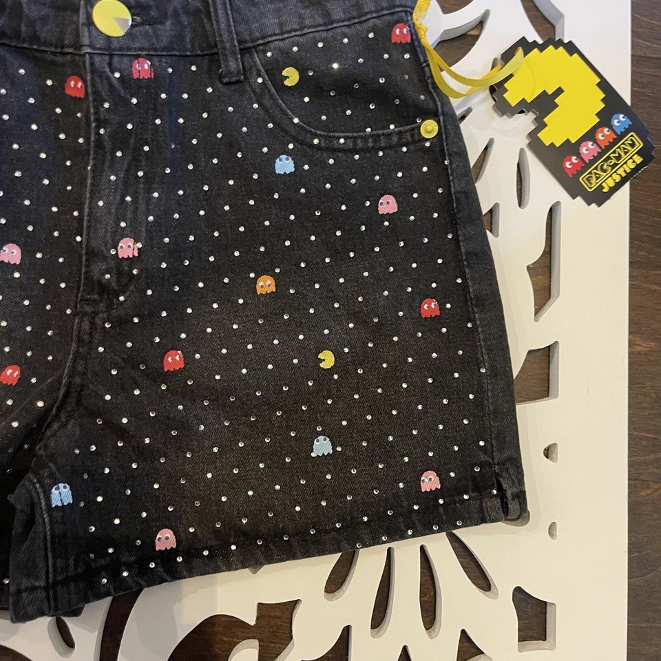 Pantalones Cortos Vaqueros Justice Girl’s Pac-Man Denim Talla 14 Años 80 Embellecidos Foto 2 de 4