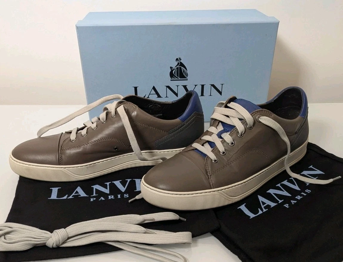 Lanvin — Lanvin Nappa Lambskin Sporty Low Top Leather Sneakers Size 12 US - Dark Beige