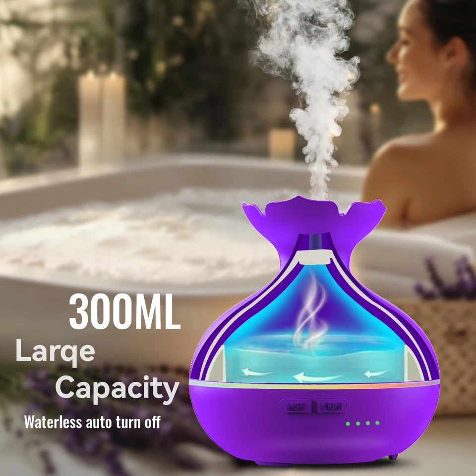 300mlpurple15 LED Colors Ultrasonic Aromatherapy Mist Diffusers Quiet Humidifier - Image 2 of 4