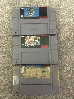 Super Mario World, Mario All-Stars & Mario Kart SNES Cartridge Bundle - Tested