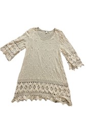 EBERJAY Cream Diamond Pattern Knit Cover Up Bohemian Dress Sz M / L