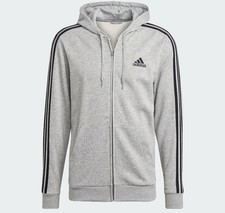 Adidas men Essentials French Terry 3-Stripes Full-Zip Hoodie - Large NWT 65