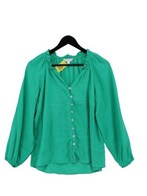 Monsoon Damen Shirt M Grün 100% Leinen Langarm V-Ausschnitt Basic