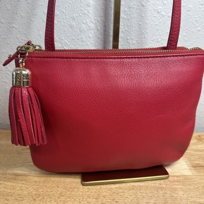 Talbots Red Leather Crossbody Bag With Tassel & Adjustable Strap New