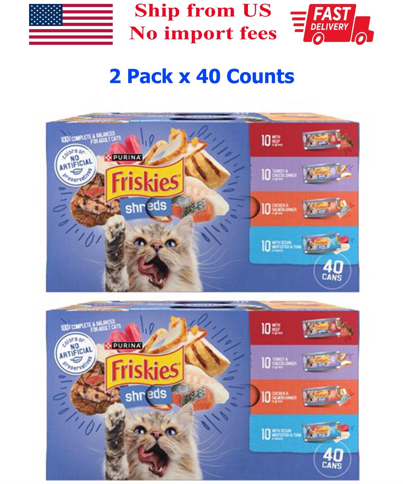 (2 pack) Purina Friskies Shreds Gravy Variety Pack, Wet Cat Food, 5.5 oz Cans 40