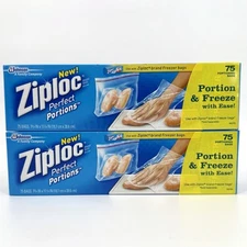 Lot of 2 Ziploc Perfect Portions Freezer Bag, 75 Count each (150 total)