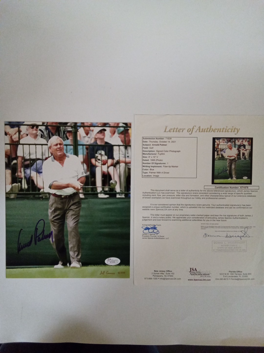 Arnold Palmer Autographed Signed 8x10 Color Photo JSA LOA -# 