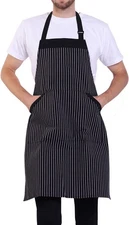 Adjustable Bib Apron with Long Ties for Women Men, Bk&wh Stripes Colors Chef ...