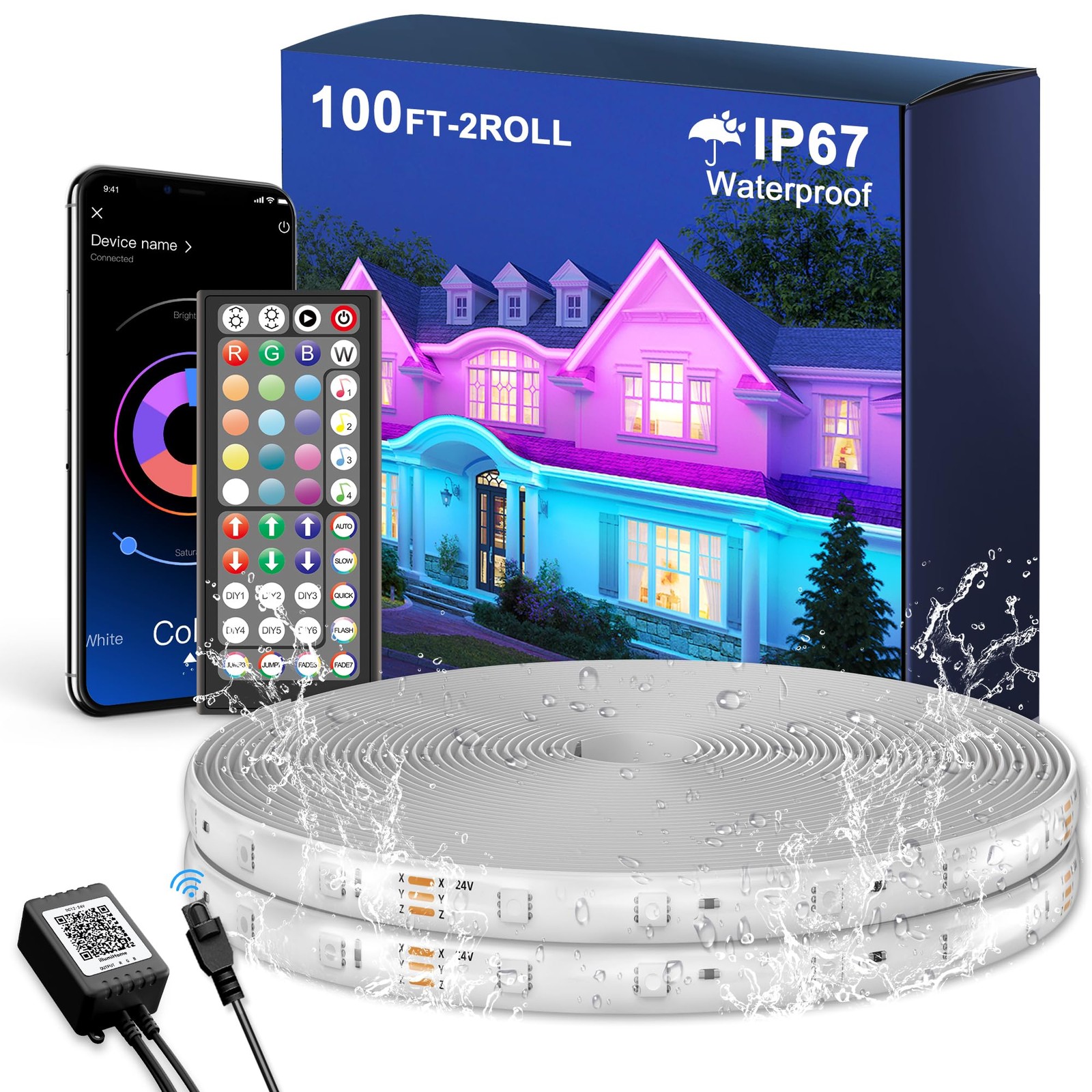Waterproof 100FT Outdoor LED Strip Lights 2 Rolls IP67