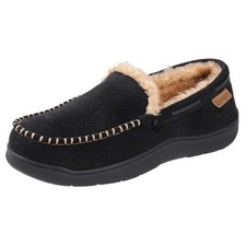 Men's Moccasin Slippers Memory Foam House Shoes, Indoor and Outdoor 10.5 Black