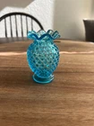 Vintage Fenton Mini Vase Hobnail Blue Glass Ruffle Top 3 1/2"