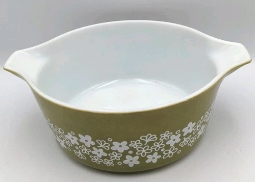 Vtg 2 1/2 Qt PYREX 475-B Green Crazy Daisy Spring Blossom Casserole Dish Bowl