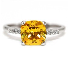 2CT Treated Yellow Sapphire Topaz 925 Solid Sterling Silver Ring Sz 8