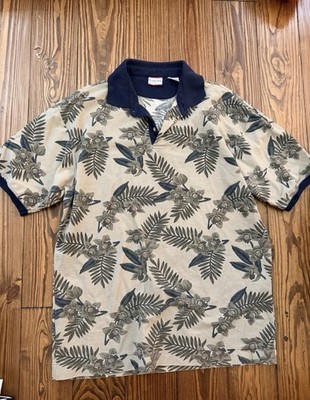 Vintage 90s Bugle Boy Beige With Navy Floral Print And Trim Men s Size Large