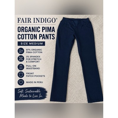 Fair Indigo Organic Pima Cotton Navy Pull-On Pants M Medium Comfy Stretch Pants