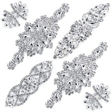 Silver Rhinestone Applique Patches 6 Pieces