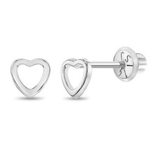 14k White Gold Cute 5mm Open Heart Screw Back Earrings for Baby Girls Toddlers
