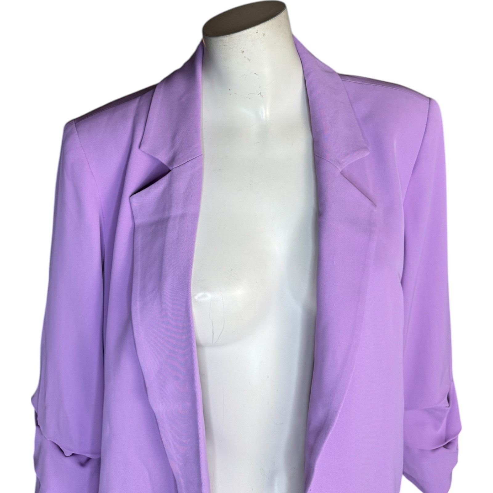 nicole by Nicole Miller Stretch Crepe Blazer with Ruched Sleeves Liliac Small
