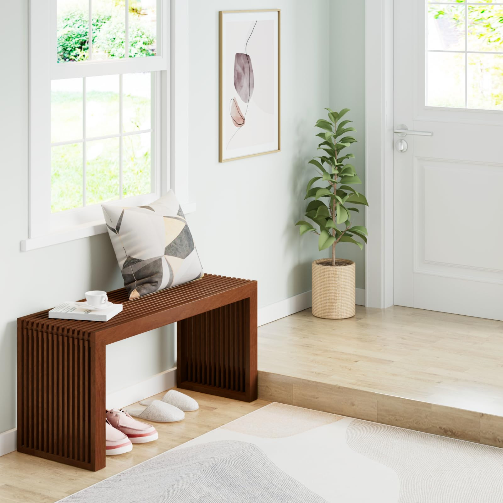 Bamboo Kitchen Dining Bench Farmhouse Style for Living Room