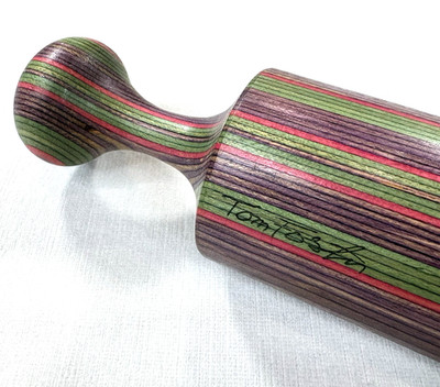 Tom Foster Rolling Pin SIGNED Hand Turned Carved Wood Purple Green Pink