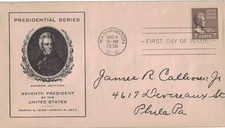 1938 Prexie FDC, #812, 7c Andrew Jackson, Progressive P-66