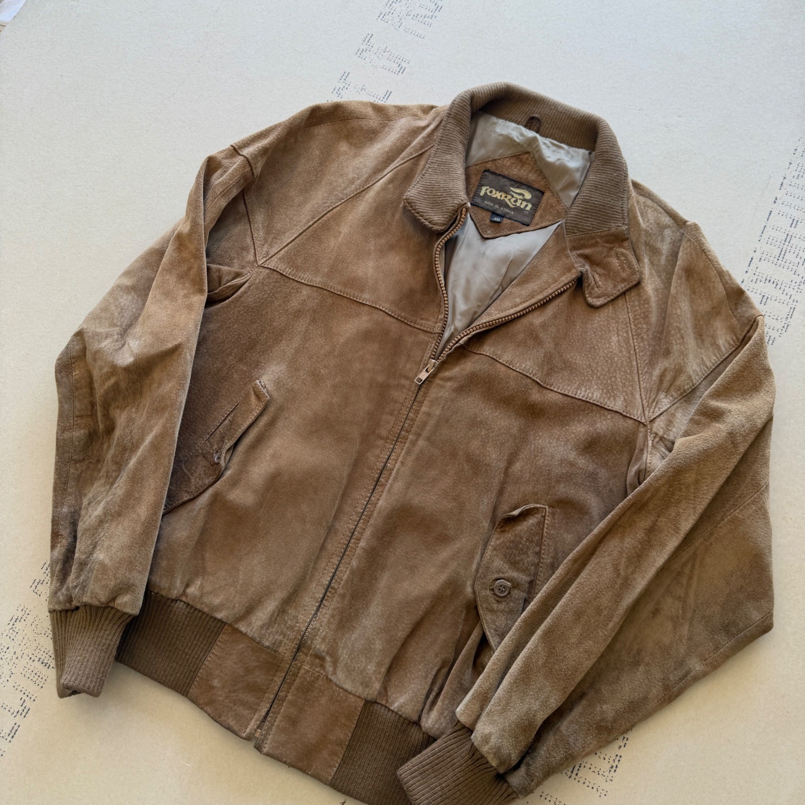 Vintage 80's Foxrun Suede Leather Bomber Jacket Made … - Gem