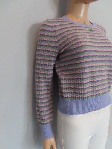 CHANEL Multicolor Pastel Stripe CC Logo Crew Neck Sweater F 34/US 2 - Picture 9 of 13