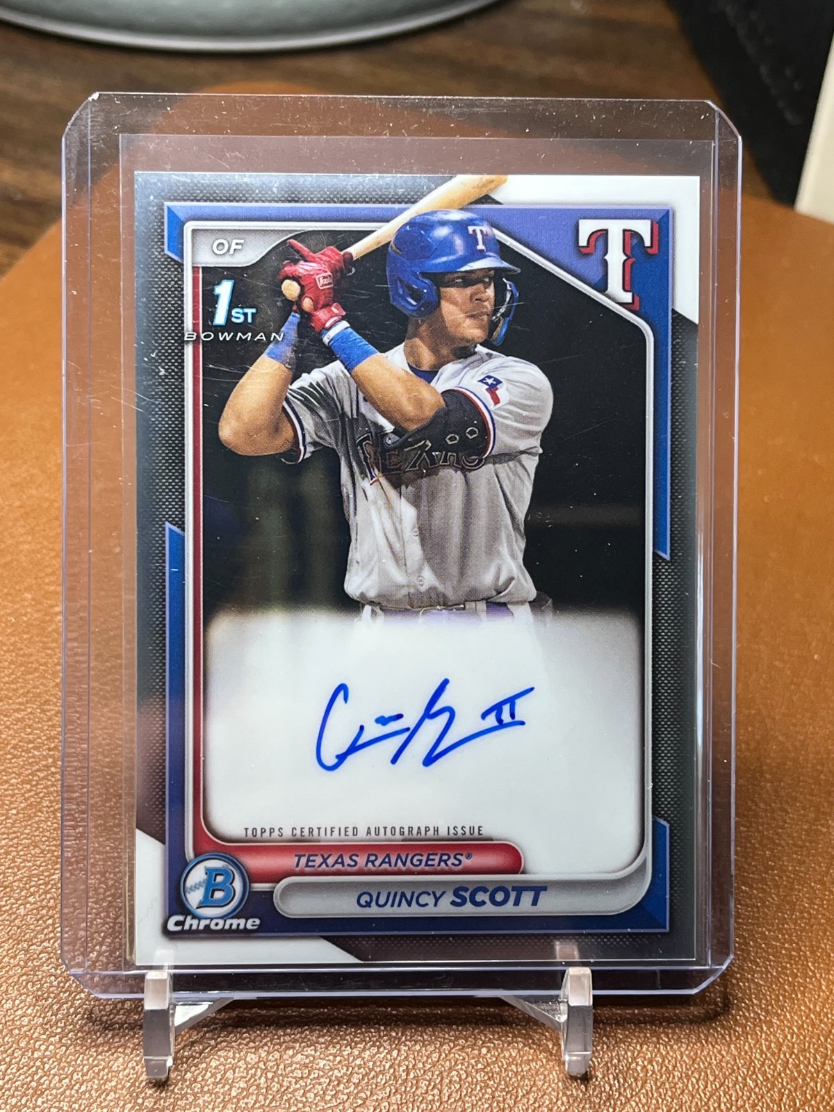 Quincy Scott 2024 Bowman Chrome #CPAQS base 1st RC auto Texas Rangers