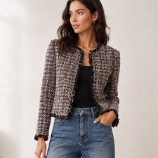 Iro Fringe Jacket Blazer Size 36/small Black Multi Boucle