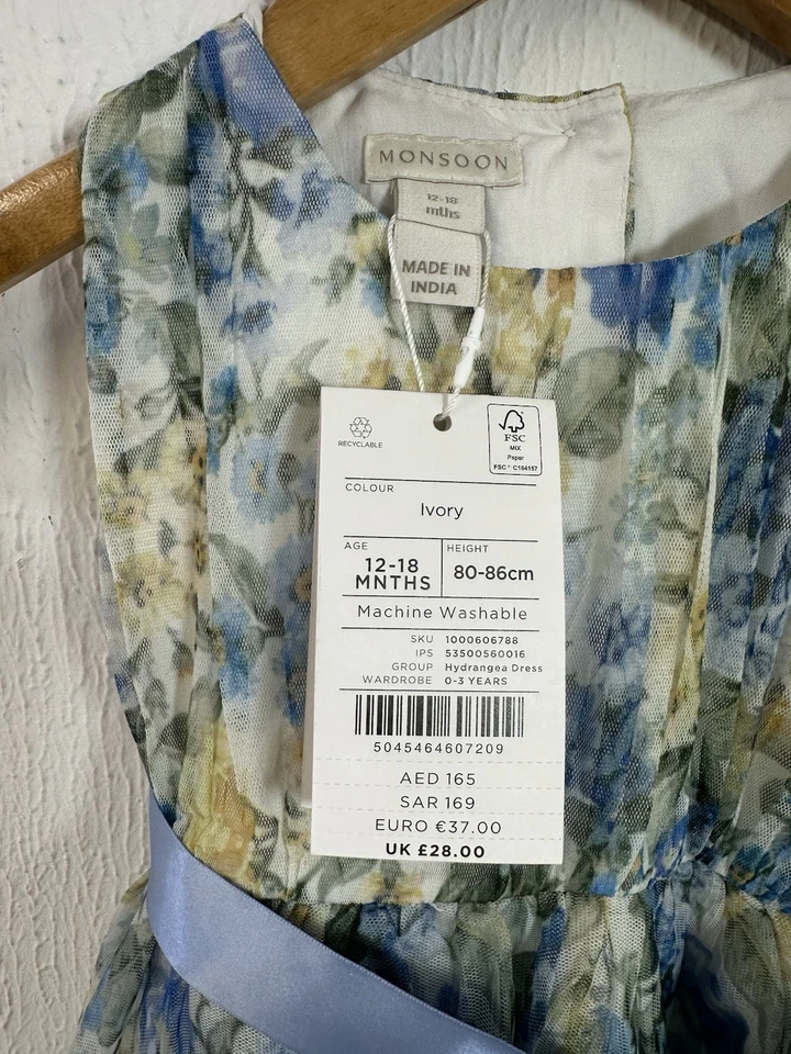 Vestido de hortênsia monção tamanho 12-18 meses meninas marfim ocasião especial casamento - Imagem 4 de 4